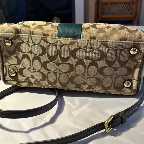 NWT COACH Nancy Satchel Green Racing Stripe Purse Crossbody handbag bag tote - Picture 3 of 12